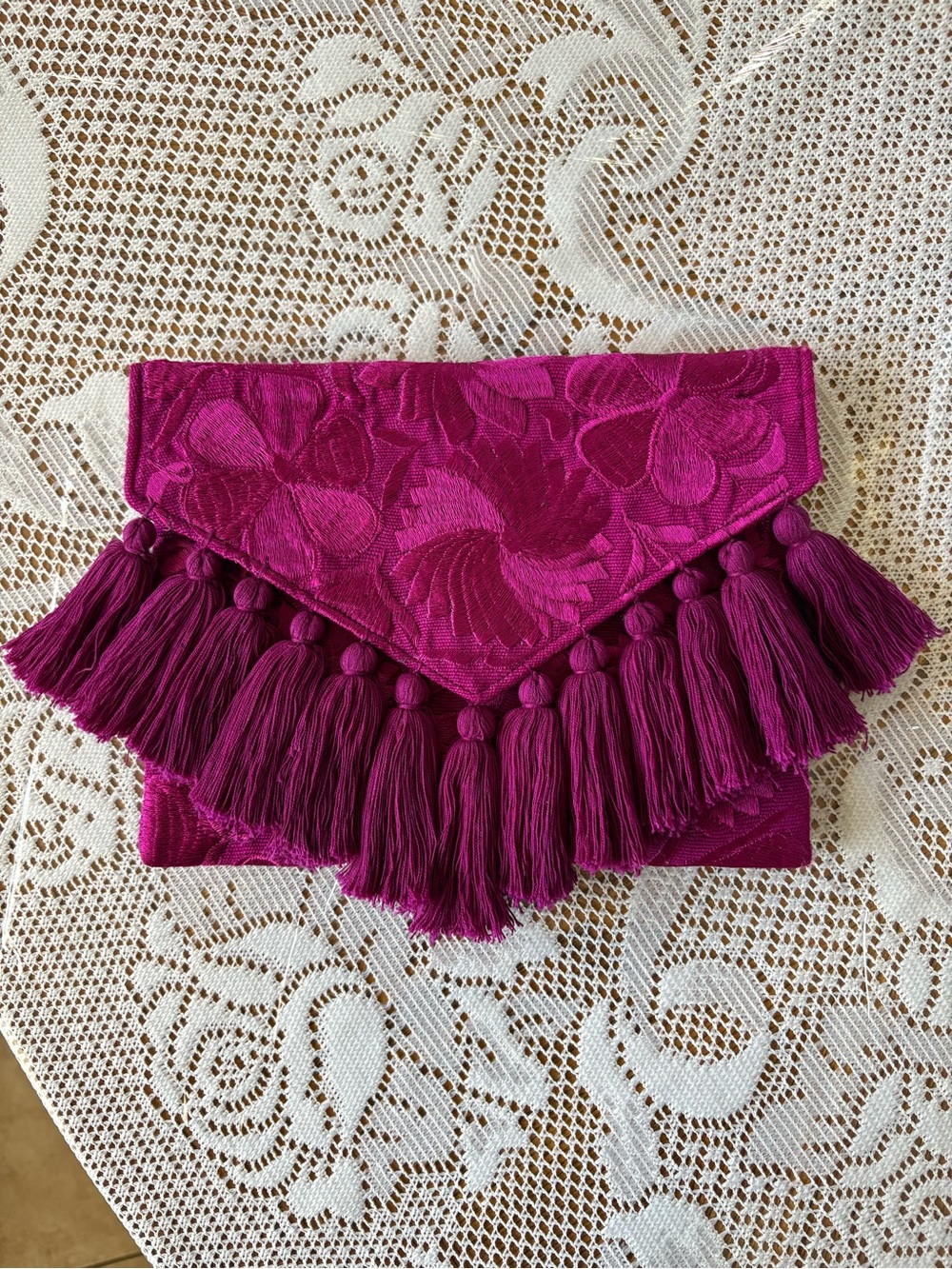 Fuchsia Tassel Fringe Women's Clutch Shoulder Bag